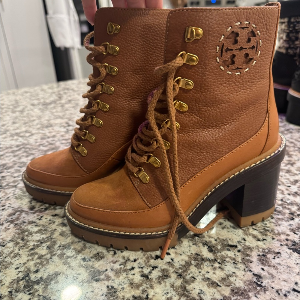 Tory Burch Tan Lace Up Boots